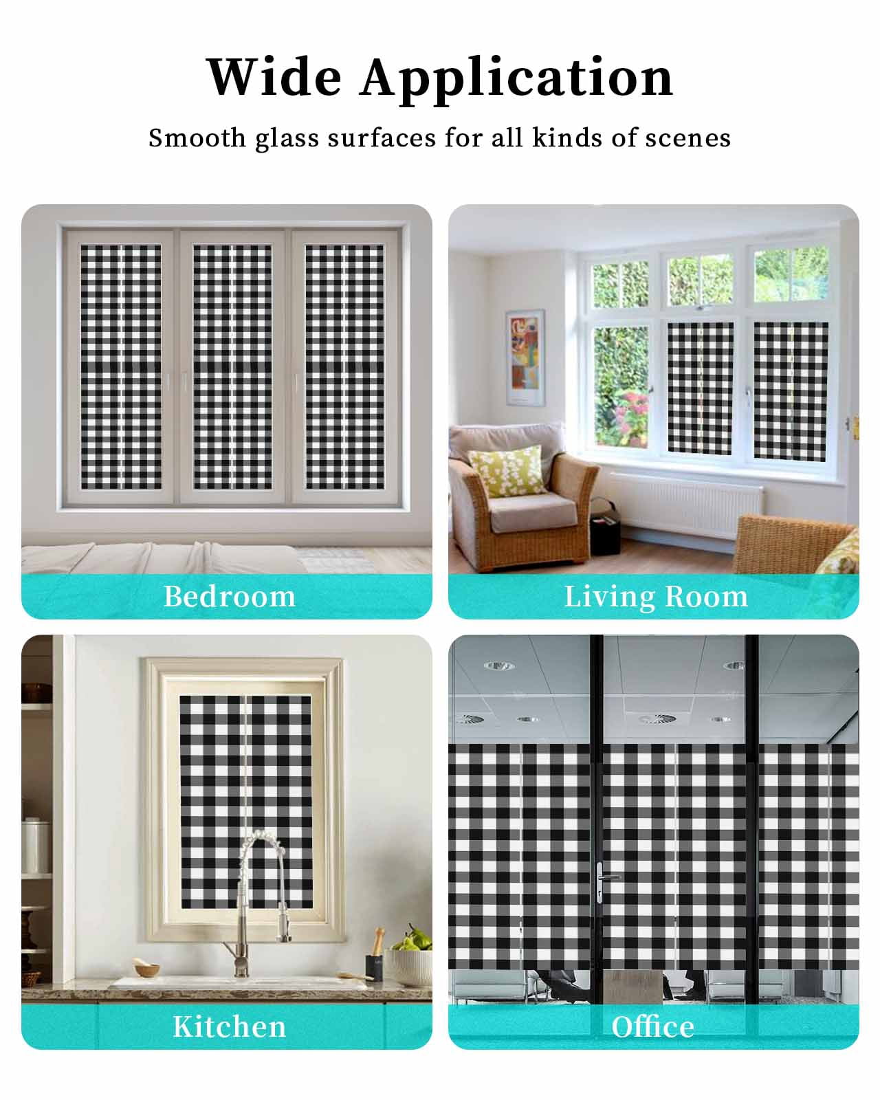 Window Privacy Film Black White Plaid Stained Glass Window Film Decorative Sun Block Window Cover Modern Simple Buffalo Check Gingham Window Clings Static Adhesive Sticker for Bathroom 17.7"x78.7"
