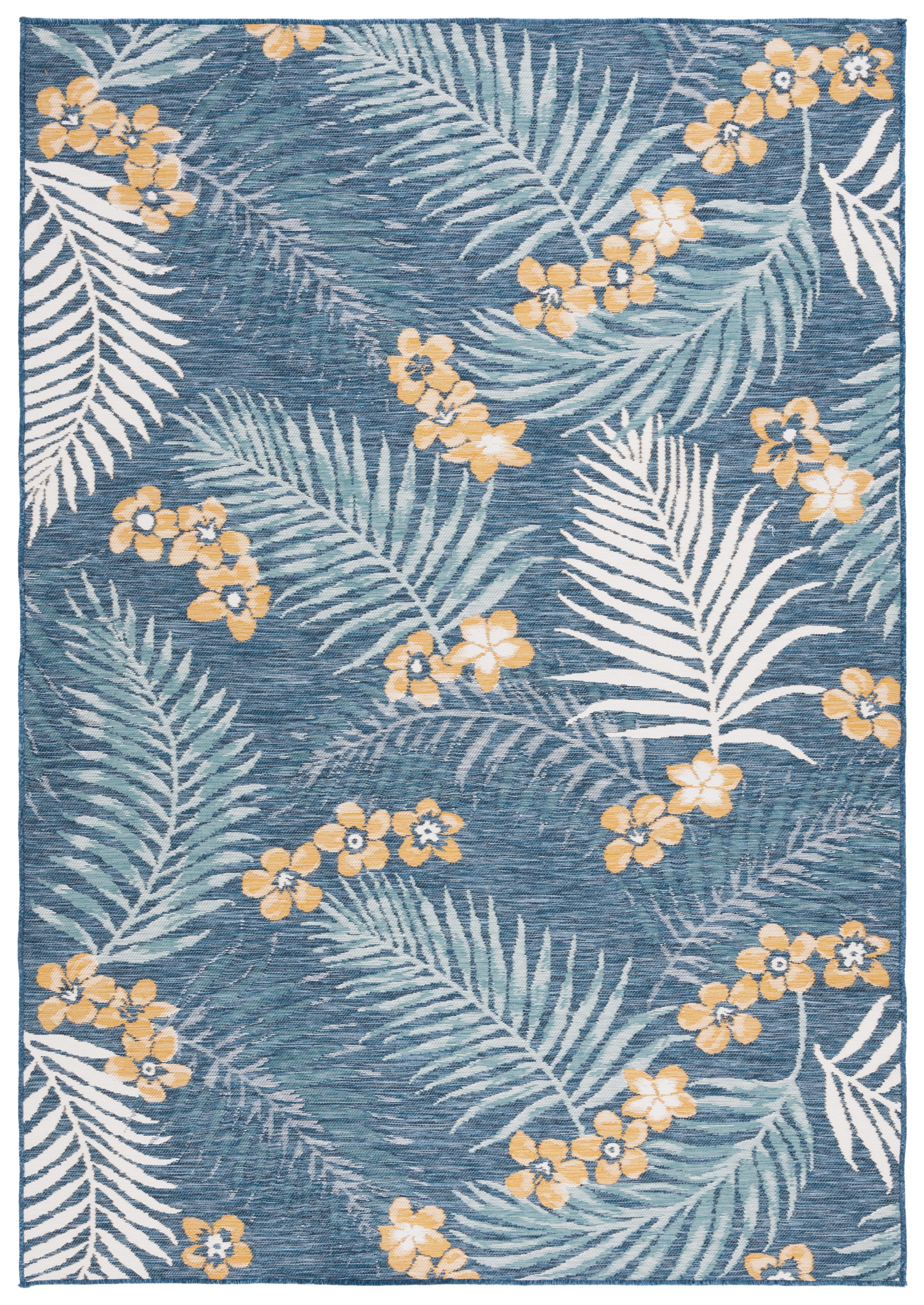 SAFAVIEH Sunrise Jane Floral Reversible Indoor/Outdoor Area Rug, Ivory/Blue Gold, 4' x 5'7"