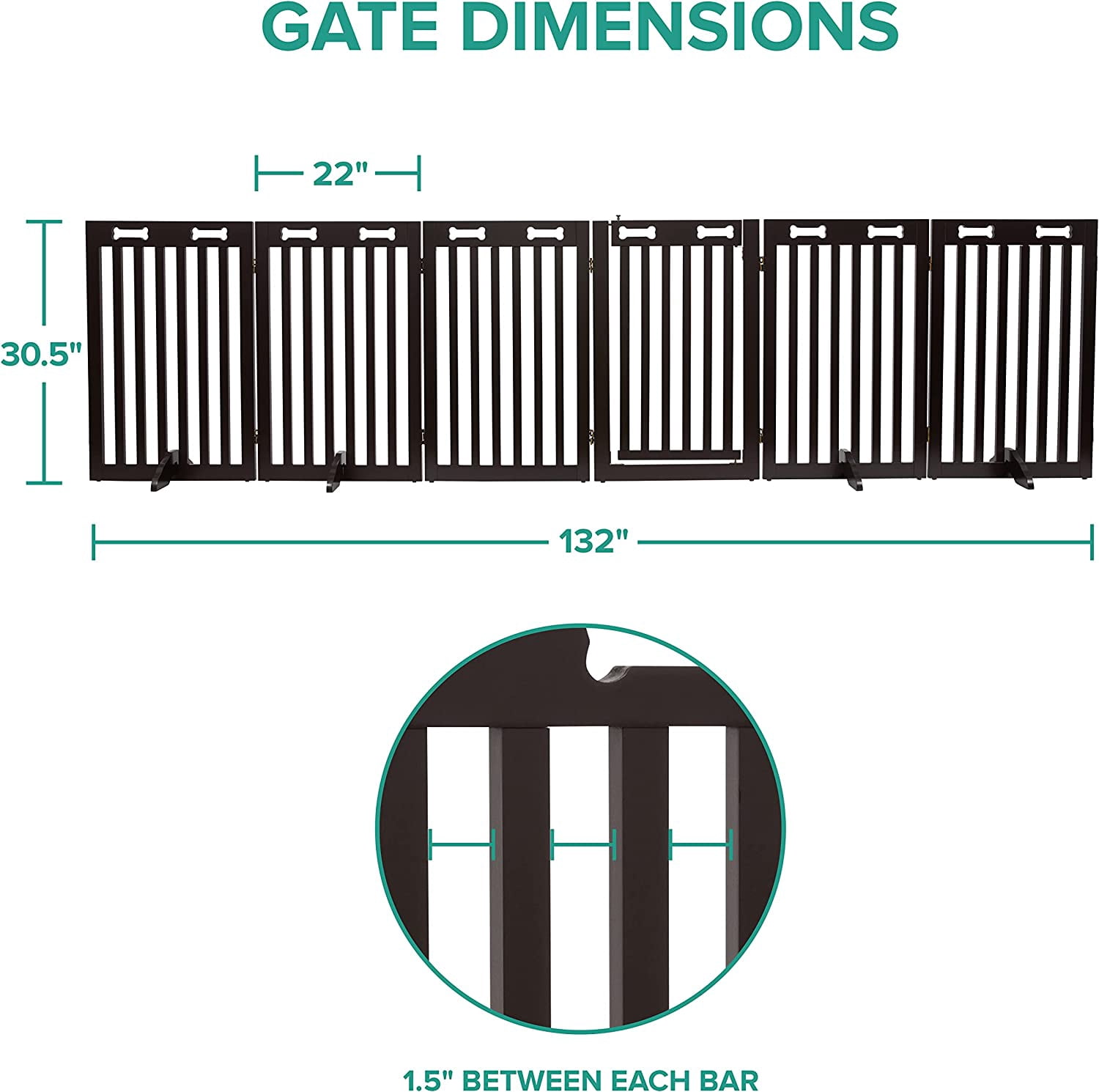 Arf Pets Indoor 6-Panel Wood Dog Gate with Door, 360° Configurable Pet Fence