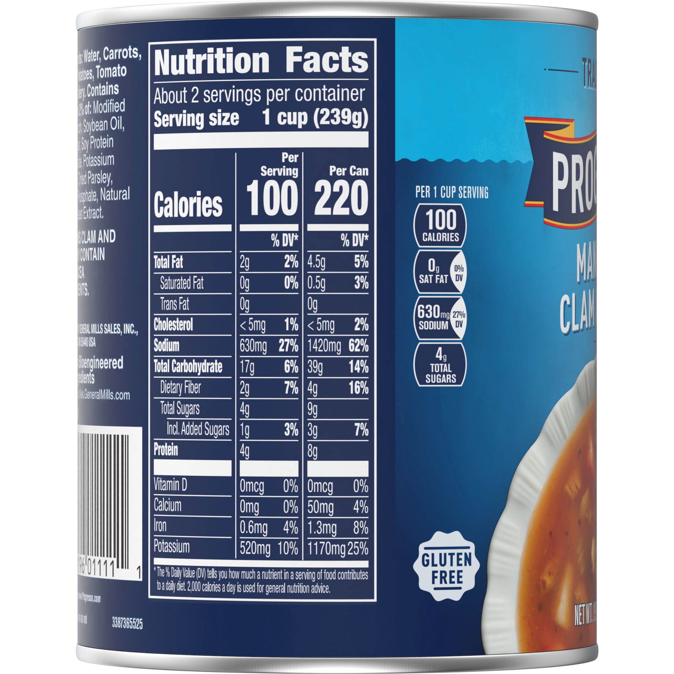(4 pack) Progresso Traditional, Manhattan Clam Chowder Canned Soup, Gluten Free, 19 oz.