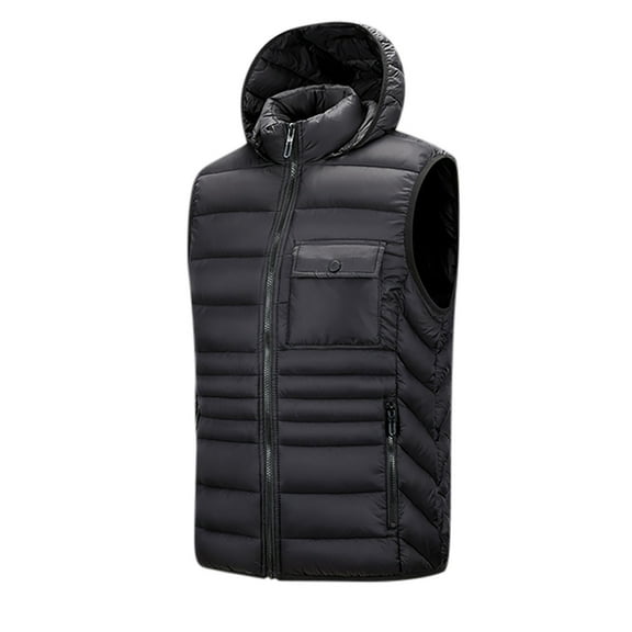 Big and Tall Puffer Jacket Men with Hood,Sleeveless Quilted Vest,Zip Up Warm Cozy Fall Winter Outerwear with Pockets