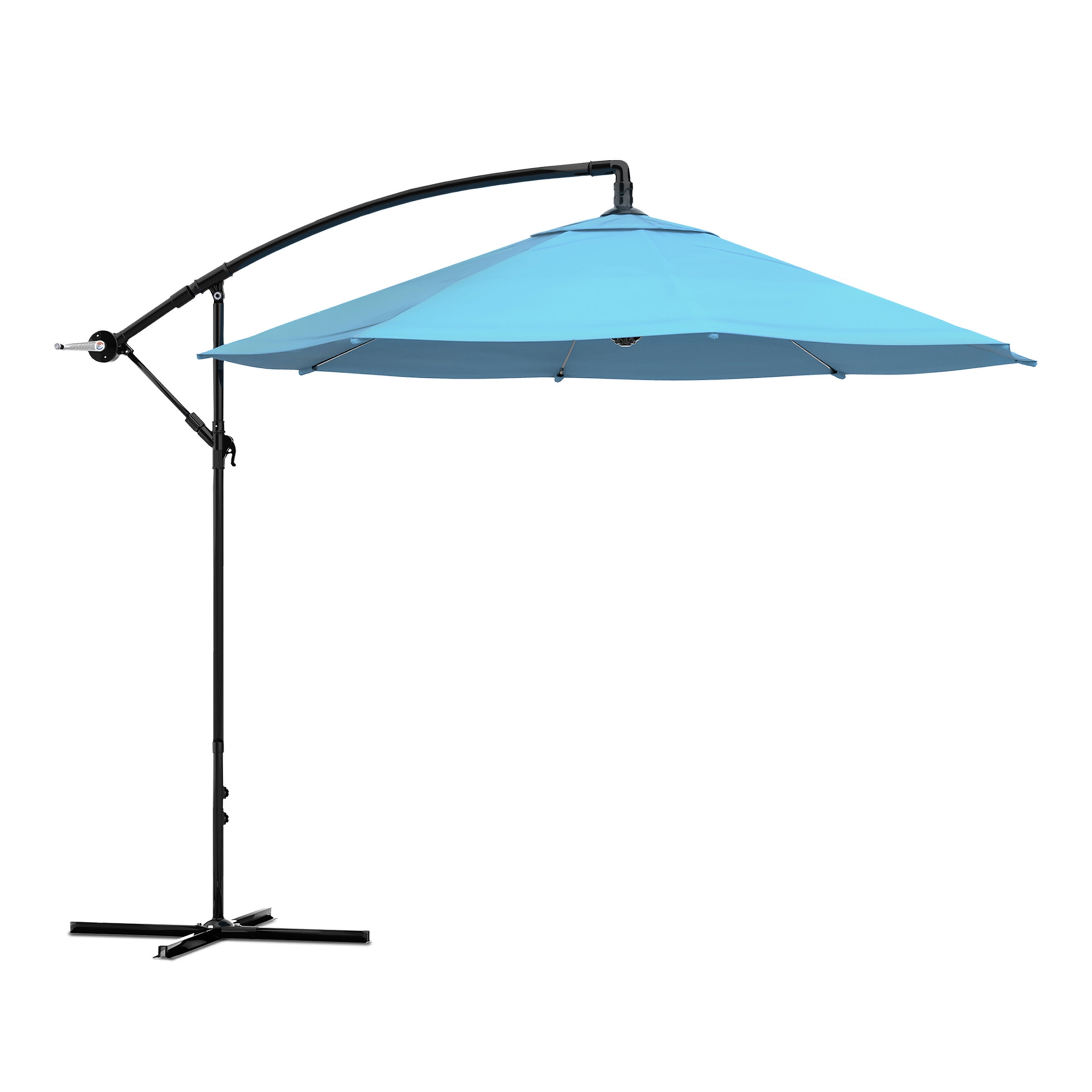 Solar LED Patio Offset Umbrella 10 Feet Hand Crank Easy Tilt Aluminum Pole Red 