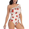thumbnail image 3 of Sikiie Hand Drawn Strawberry Print Women One Piece Swimsuits Tummy Control One Shoulder Bathing Suits Ruffle Swimwear, From S to XXL-XX-Large, 3 of 6