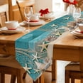 thumbnail image 2 of Teal Beach Coastal Table Runner Linen Burlap Table Runner 72 Inches Long Summer Ocean Starfish Shell Conch Dresser Scarves for Kitchen Island Coffee Dining Party Wedding Banquet Holiday Decor 16"x72", 2 of 8