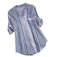 thumbnail image 1 of Women Plus Size Three Quarter Striped Print V-Neck Loose Fit Top T-Shirt Blouse, 1 of 6