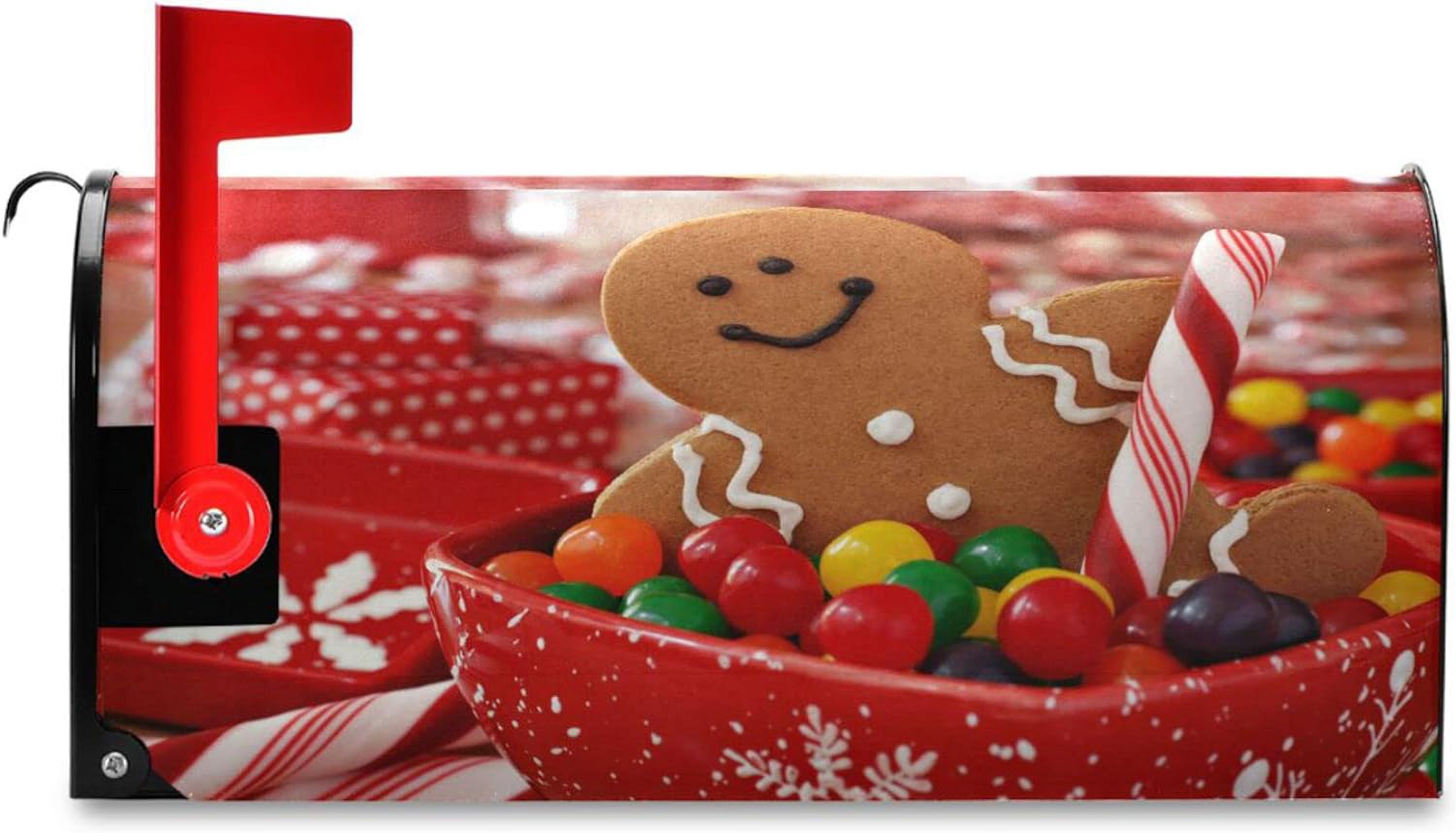 Gingerbread Man Christmas Mailbox Cover Xmas Winter Mailbox Covers Magnetic Large Oversized 21"X25.5" Mailbox Wraps Post Letter Box Cover Garden Decorations