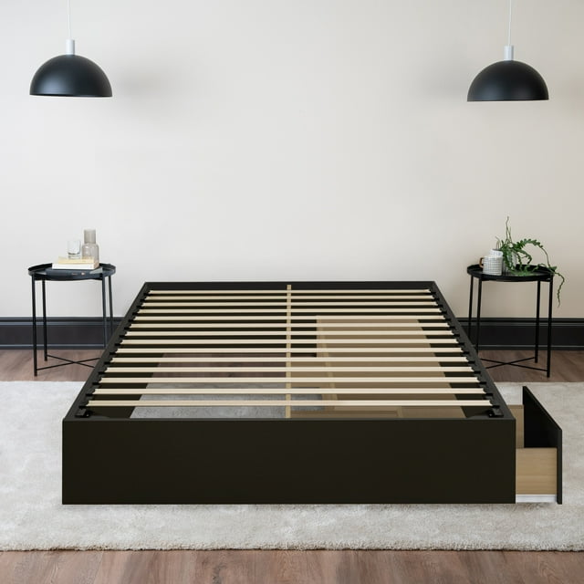 Lit en Bois avec Rangement (Noir) - Grand Lit