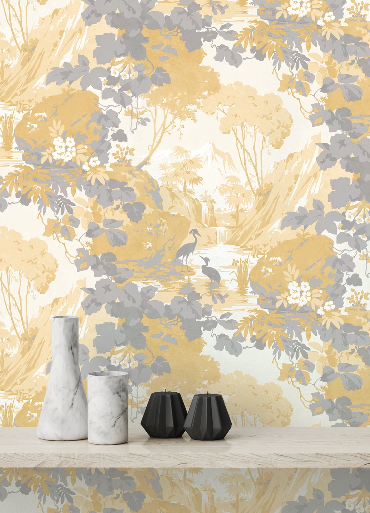 Brewster Home Fashions Brewster Eden Mustard Crane Lagoon Wallpaper