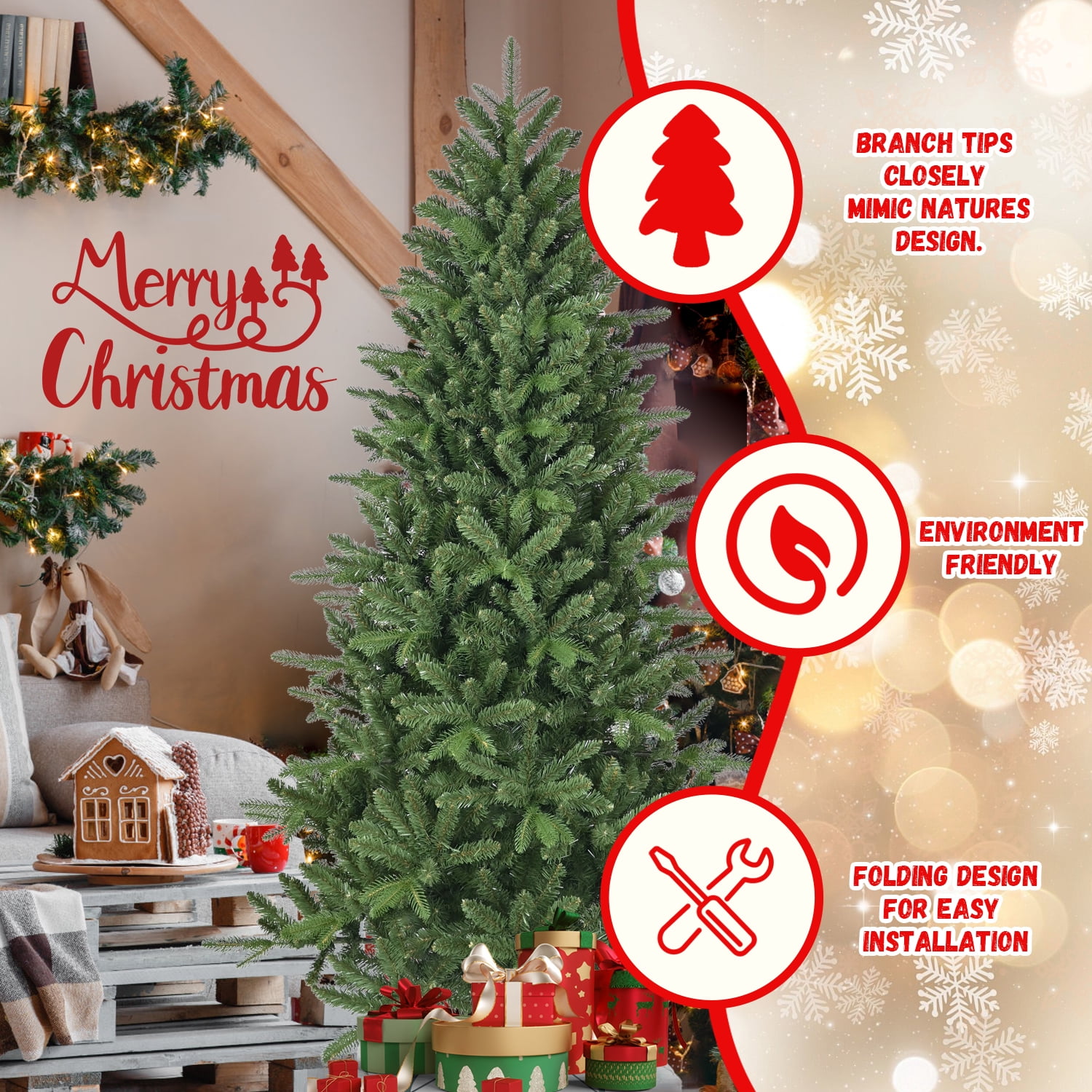 6ft Lush Christmas Tree with 1168 Tips Hinged Branches Metal Stand Indoor Holiday Decor