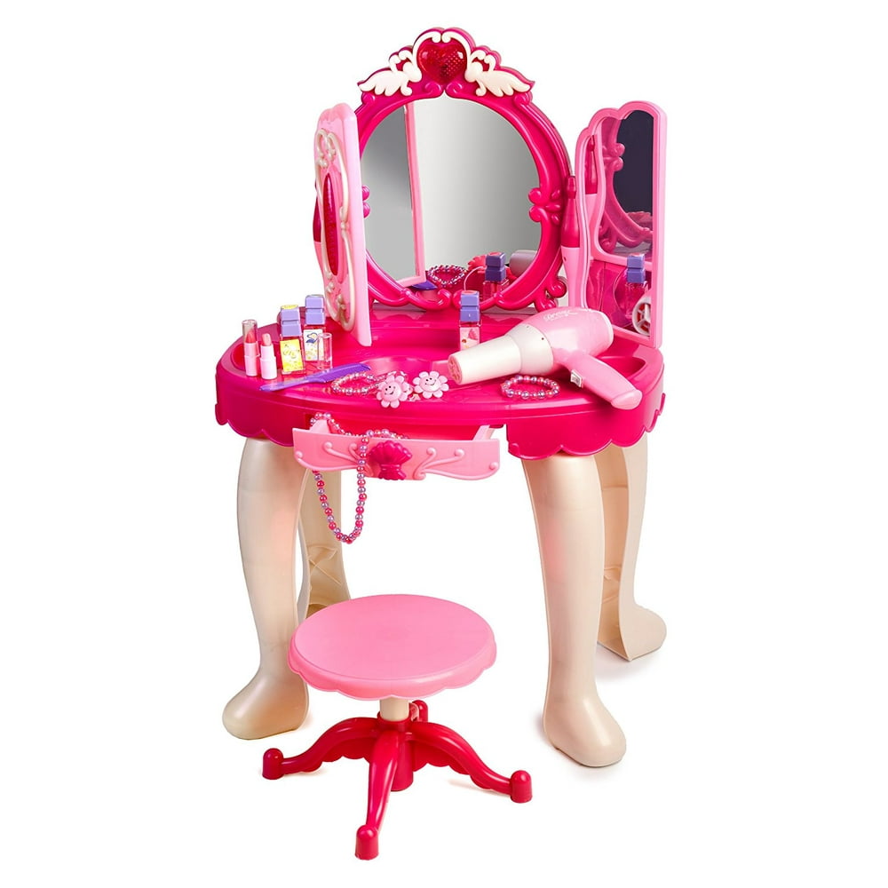 Pink Princess Make Up Vanity Table For Little Girls with Sound and