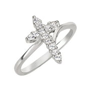 Clear Cubic Zirconia Christian Cross Ring Sterling Silver Size 10