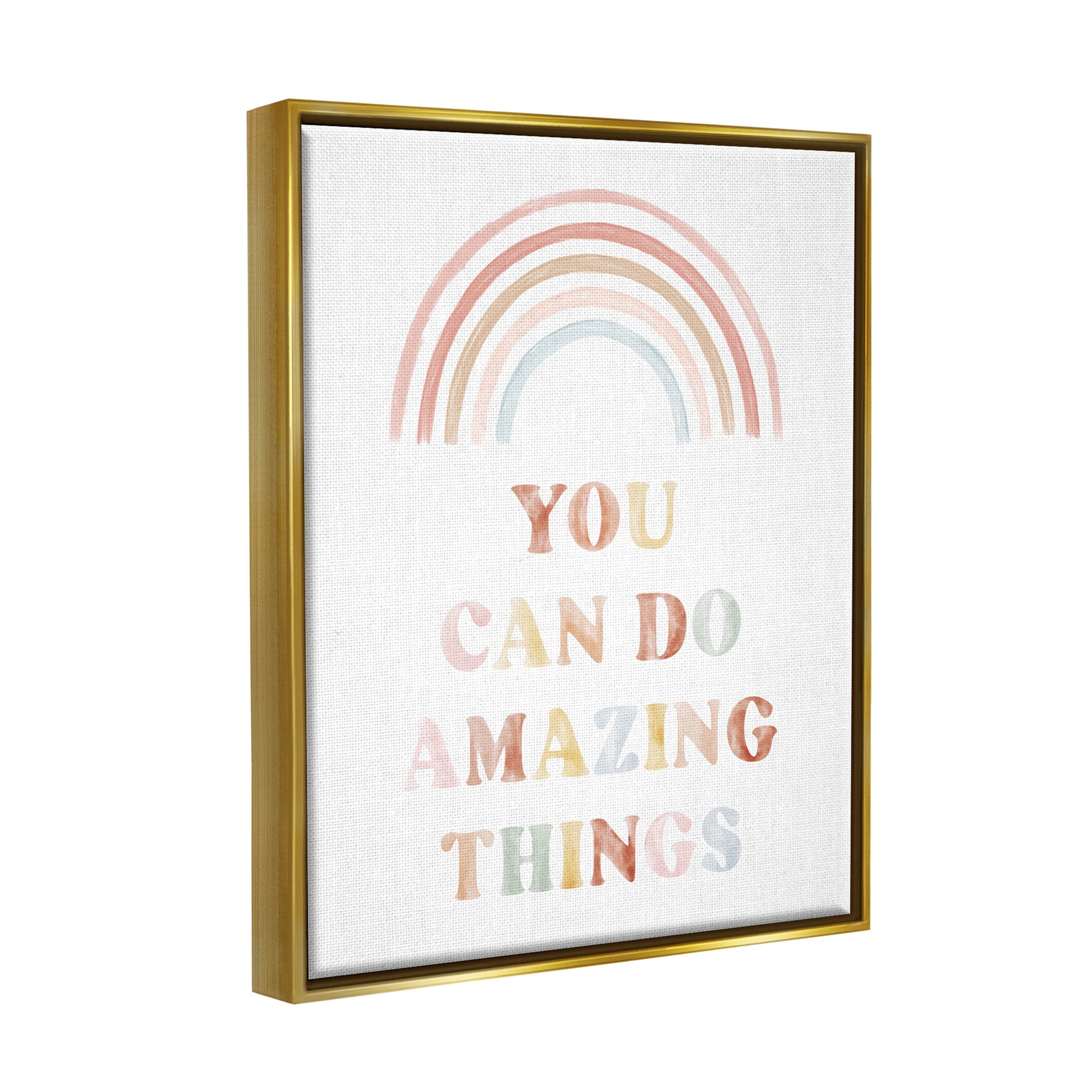 Stupell Industries Uplifting Pastel Rainbow Quote Graphic Art Metallic Gold Floating Framed Canvas Print Wall Art, Design by Daphne Polselli