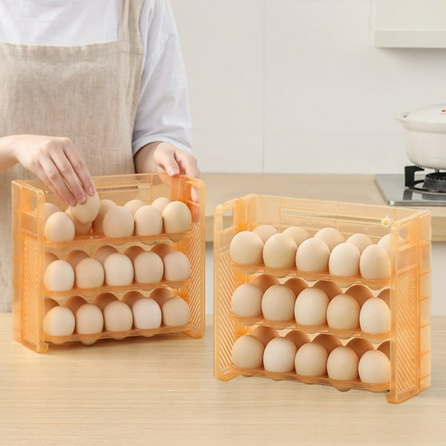Fiudx Contenedor para Guardar Huevos, Diseño Plegable Multicapa, Bandeja Transparente con Escala de Fecha, Organización Compacta, Almacenamiento En El Refrigerador de La Cocina, Material Plástico Dur