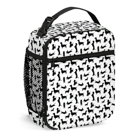 

Dog Lover Lunch Bag Kids Women Men Dachshunds in Active Life Pet Image Lunch Box Insulated Meal Bag Food Container for School Work Picnic Travel Black White