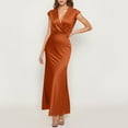 thumbnail image 2 of Vestido largo sin espalda con cuello en V de satén para mujer - Elegante para invitada de boda, 2 of 6