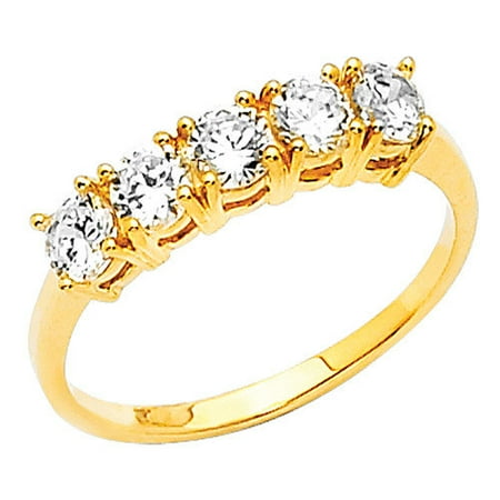 Precious Stars 14K Gold Round Cubic Zirconia Ring