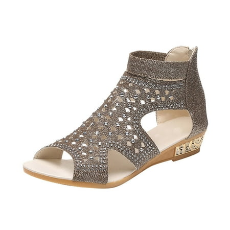

Sandals For Women Summer Ladies Shoes Wedge Heel Open Toe Fish Mouth Breathable Zipper Large Size Sandals Stylish Shoes