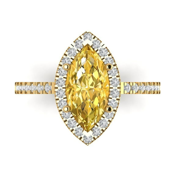 Halo Engagement Ring for Women - 2.38ct Simulated Yellow Diamond in 18K Yellow Gold Promise Ring