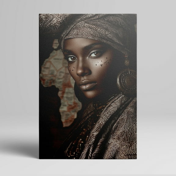 1pc African - inspired Portrait Canvas Wall Art with Map Background, Framed Decor room hanging Wall Picture Decor for Home Gifts, living room, bathroom, bedroom, kitchen wall art decor canvas wall