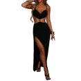 thumbnail image 2 of TRKIYQC vestidos de mujer casuales verano, sin mangas drapeado cuello espalda descubierta Slit verano vestido largo para cóctel TRKIYQC  casual, 2 of 9