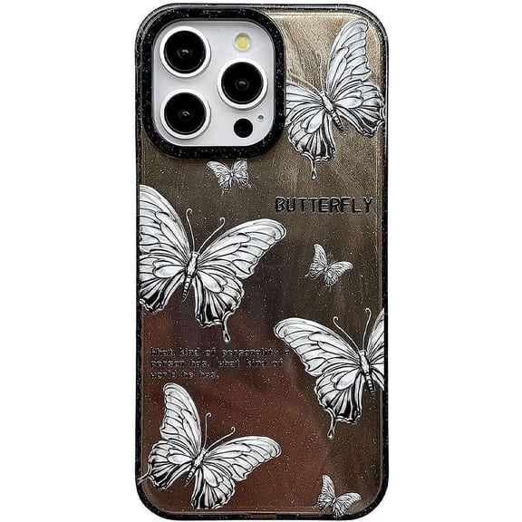 Designed for iPhone Case,Luxury Electroplated Glitter Feather Butterfly Pattern Shockproof Protective Cover Phone Case (iPhone 12 Pro Max,Brown)