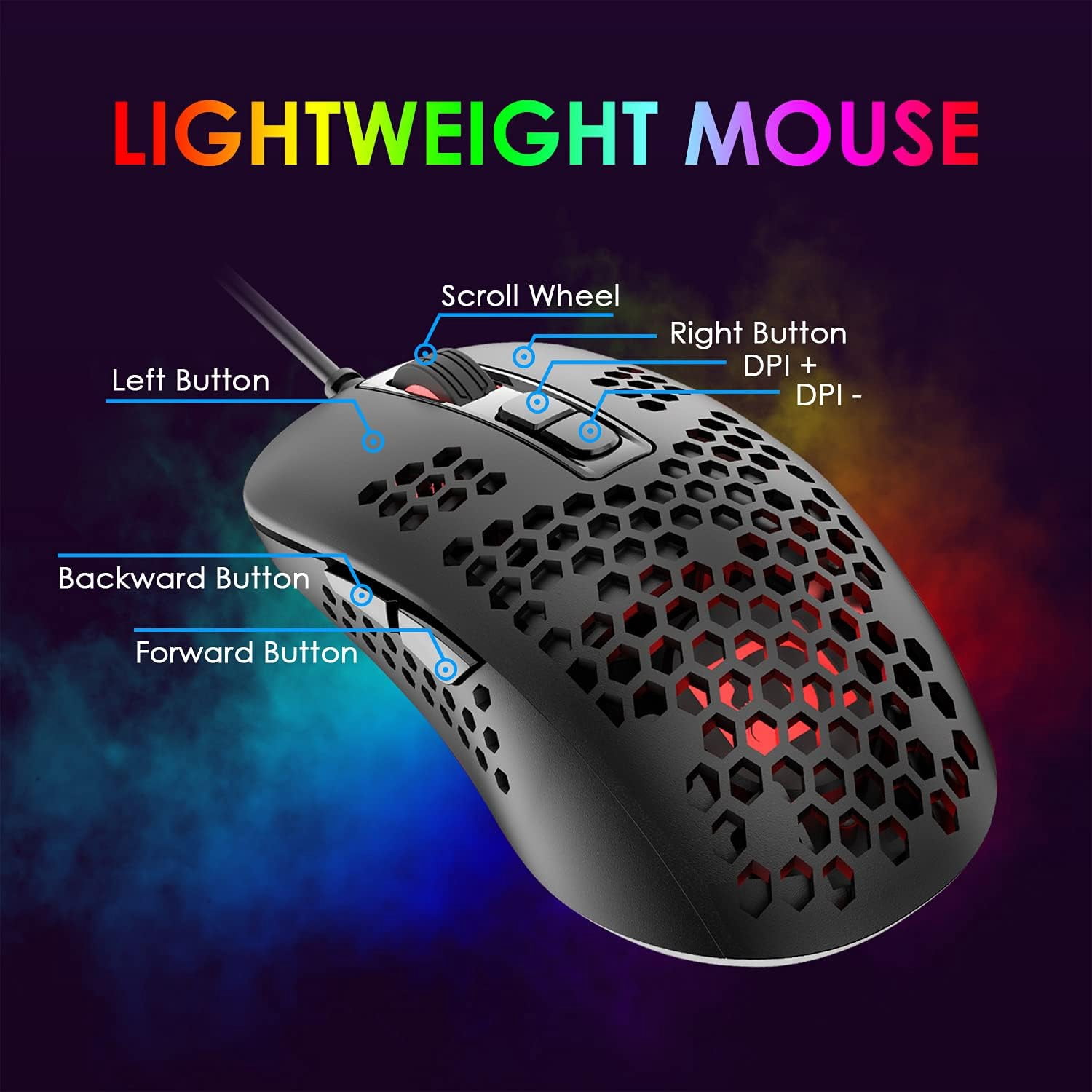 K61 UK Layout RGB 60% Gaming Keyboard Mouse Set Wired 62 Keys Mini Portable Keyboard 7 RGB LED Backlit 19 key Anti-ghosting + 2400 DPI Ultralight Gaming Mouse Ergonomic Honeycomb Shell +Mouse Pad
