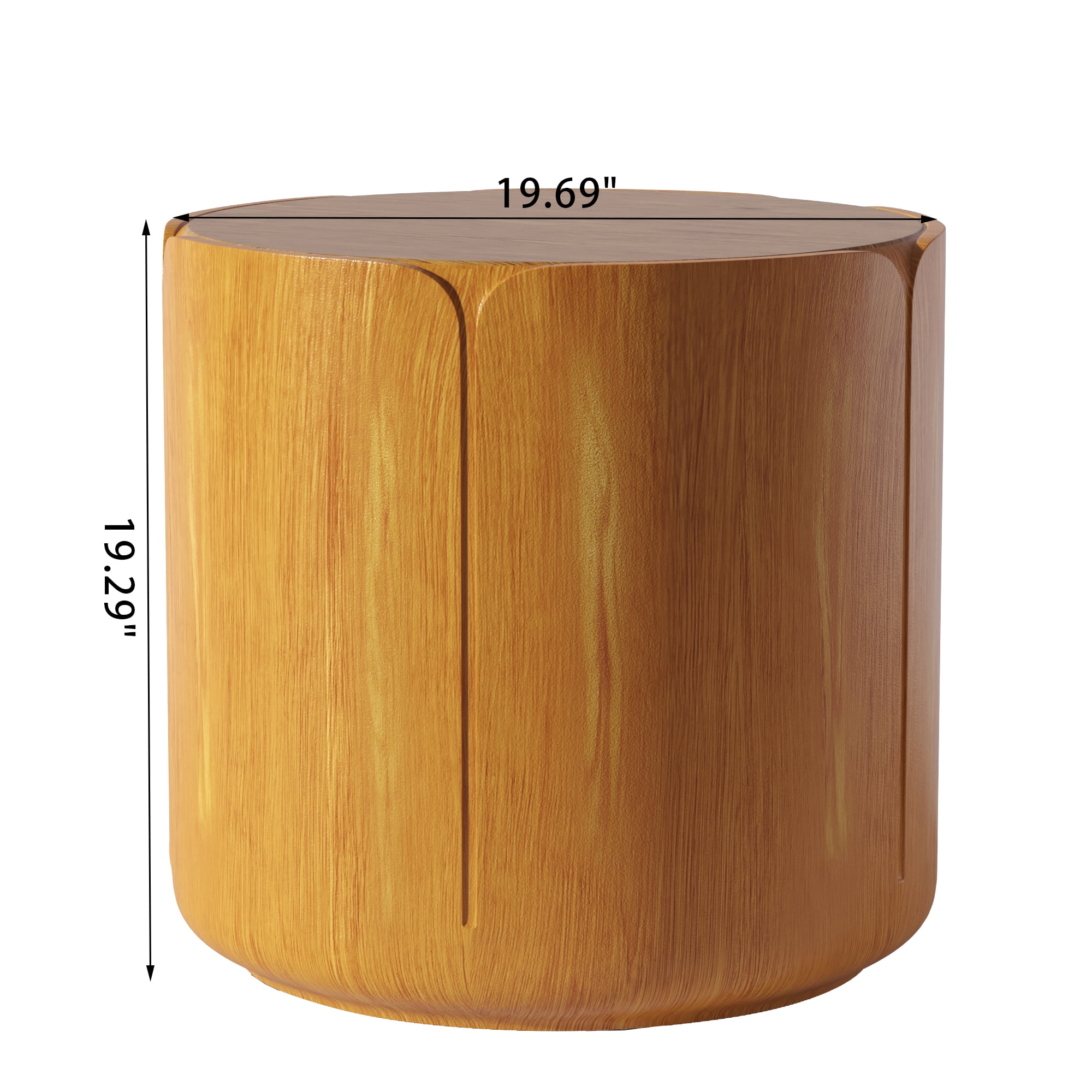 Round Mini Outdoor Side End Table, Wood Grain Lightweight Patio Accent Table for Home Garden Decor, Natural