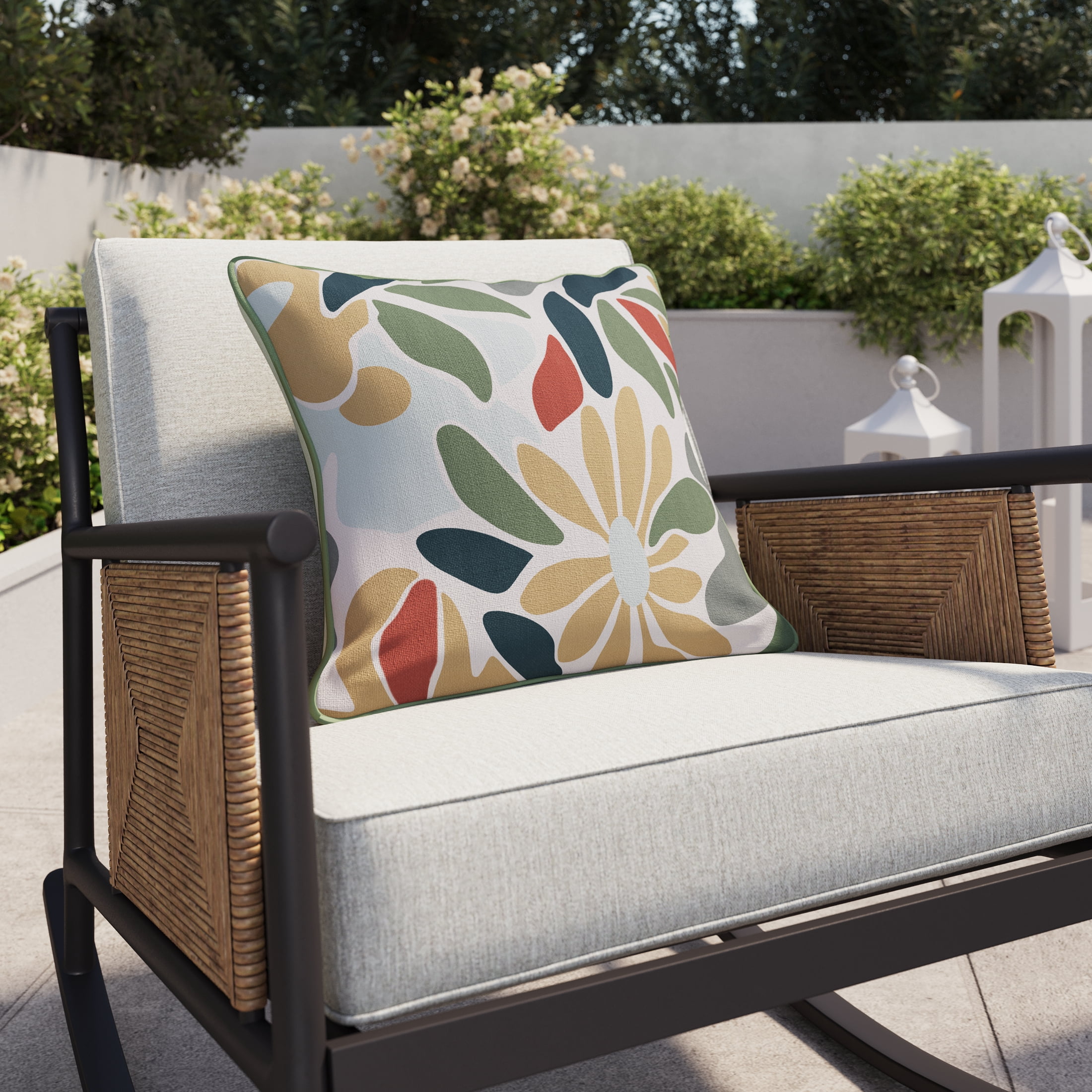 HOMETRENDS 16" x 16" Botanical Outdoor Toss Cushion, Fade Resistant