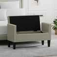 thumbnail image 2 of 42" Upholstered Storage Bench with Track Arms, Wood Legs, and Nailhead Trim in Beige, 2 of 6