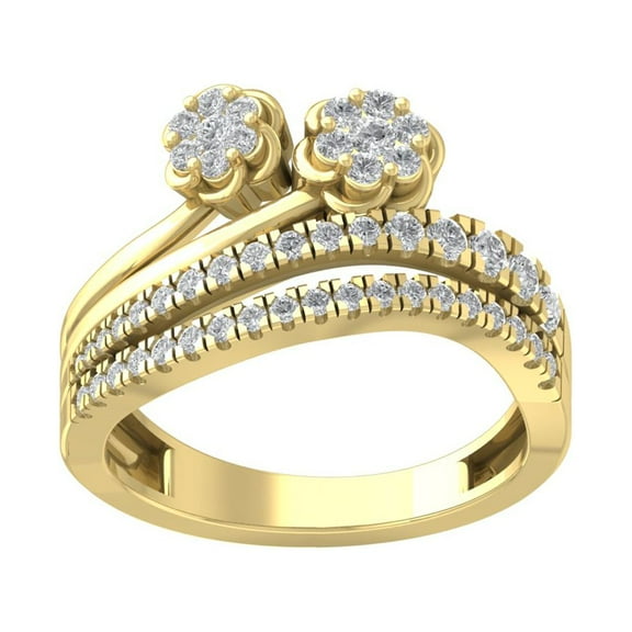 Araiya 10K Yellow Gold Diamond Flower Band Ring (5/8 cttw, I-J Color, I2-I3 Clarity), Size 7