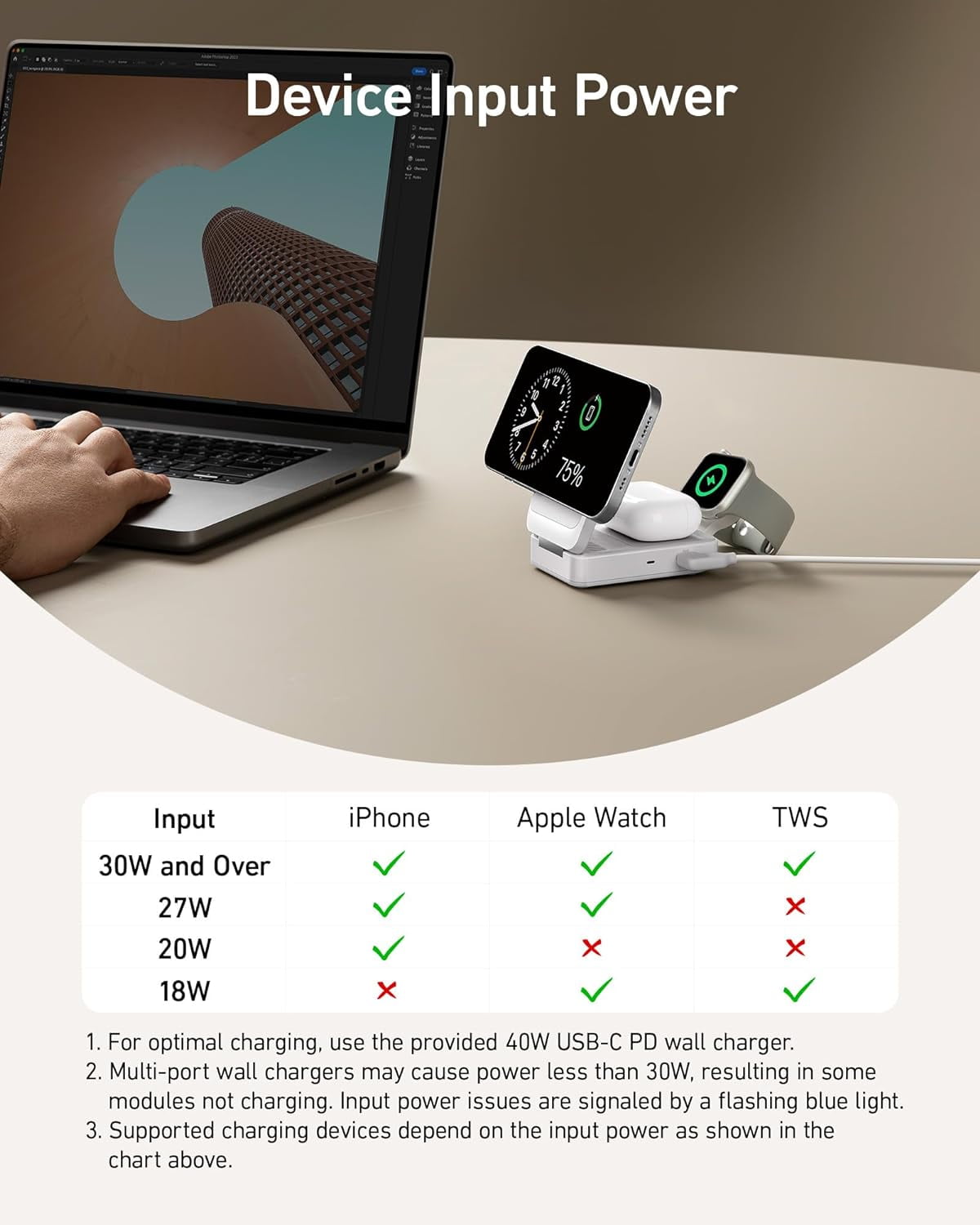 Anker MagGo 3 in 1 MagSafe-Compatible Wireless Charger Stand, Qi2 Certified 15W Foldable Charger, compatible for iPhone 17/16/15, AirPods, Apple Watch Ultra(Adapter Included)