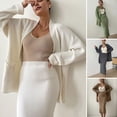 thumbnail image 2 of 2 Pcs/Set Cardigan Sweater Coat Skirt Set Mid Length Loose Long Sleeve Knitted Jacket High Waist Slim Fit Midi Skirt Fall Winter Dating Commuting Outfit, 2 of 7