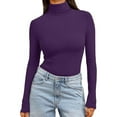 thumbnail image 7 of Women's Mock Turtle Neck Tops Slim Fitted Tops Thermal Underwear Tops Tight Tops Basic Tee Thermal Layering Tops Active Layer Shirts Turtleneck Shirt Lightweight Pullover Tees T-Shirts Dark Purple L, 7 of 7