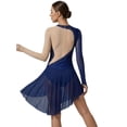 thumbnail image 2 of iixpin Women's Shiny Rhinestone Lyrical Dance Costumes Long Sleeve Asymmetrical Figure Ice Skating Dress Navy Blue L, 2 of 5