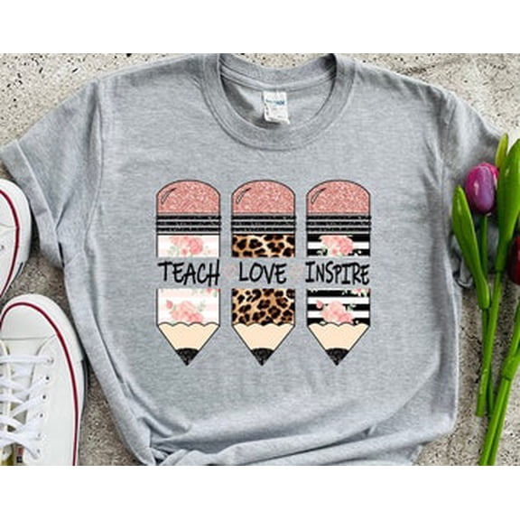 Simple Fit Teach Love Inspire Shirt, Teacher Shirt, Teacher Gift,Teach Love Inspire Pencil Trio Shirt, Cute Teacher Shirt