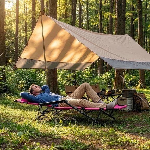 Pink Portable Dual Purposes Reclining Chair: Versatile Extendable Chair for Outdoor Relaxation or Camping