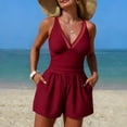 thumbnail image 2 of GEWSEY Womens Romper Swimsuits Summer Beach One Piece Swimwear Sexy Deep V Tummy Control Bathing Suits Fit Romper (Wine, L), 2 of 6