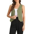 thumbnail image 1 of Chaleco sin mangas de botón y cuello en V para mujer Inspire Chic, verde, talla S, 1 of 6