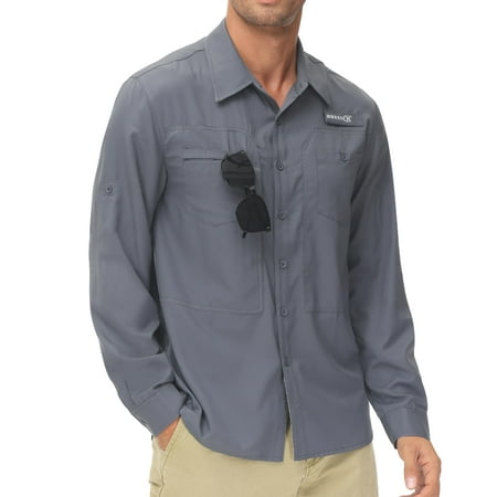 Men s UPF 50+ Sun Protection Fishing Shirts Long Sleeve Lightweight Hiking Travel Work Button Down Shirt