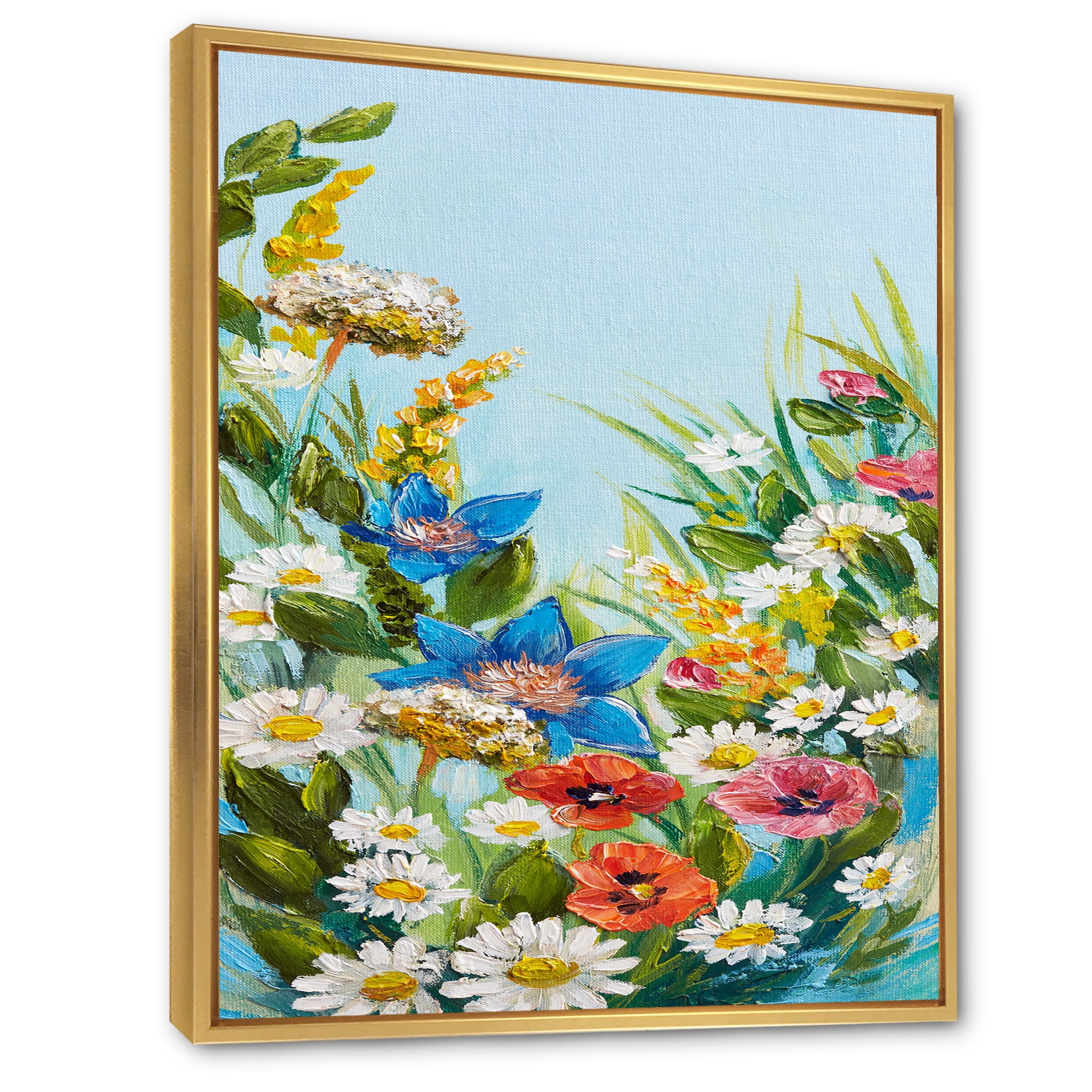 Still Life Of Colorful Wildflowers With Leaves I 24 in x 32 in Framed Painting Canvas Art Print, by Designart