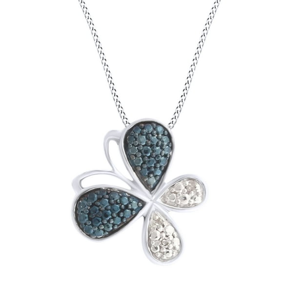 AFFY White Natural Diamond Butterfly Pendant Necklace In 14K White Gold Over Sterling Silver