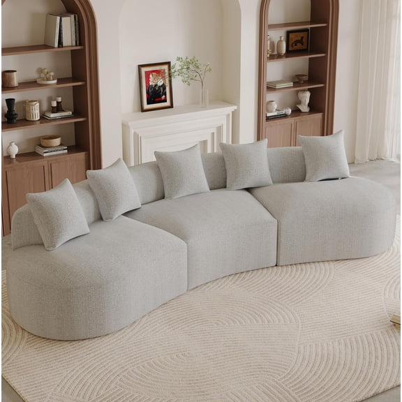 Wiilayok 134" Chenille Cloud Couch,Oversized Curved Sofa with Deep Seat Modular Sectional Sofa Couch for Living Room,No Assembly,Light Gray