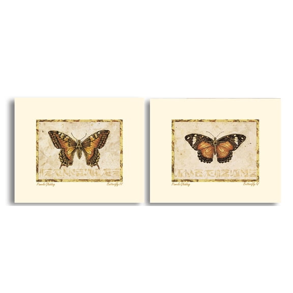 Classic Off-White and Orange Vintage Botanical Butterfly Adult Decor; 2- 10" x 8" Unframed Prints