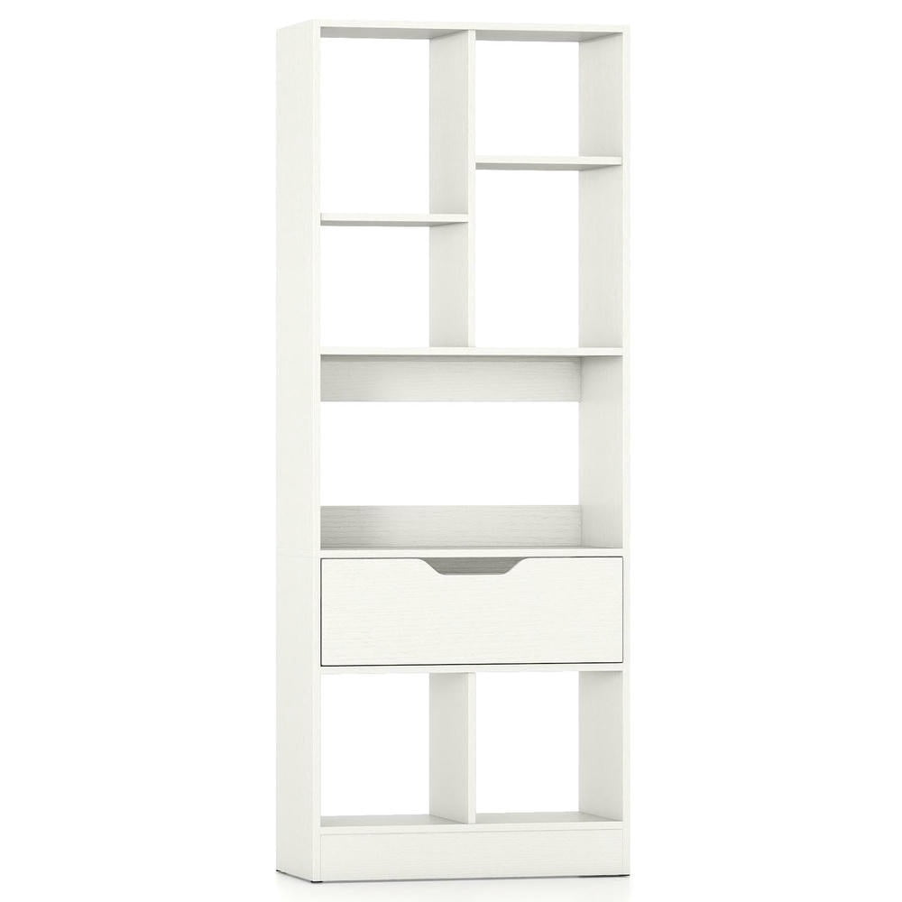 Barara King 51inch Tall Freestanding Cube Bookcase Multi-Functional Storage Organizer with Drawer Open Shelves for Home Office Study Living Room Books Display, White