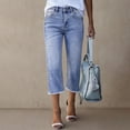 thumbnail image 2 of Dresfit Capri Pants for Woman Raw Hem Denim Petite Jeans 2026 Summer Frayed Ripped High Waisted Straight Leg Y2k Streetwear with Pockets Light Blue 2XL, 2 of 7