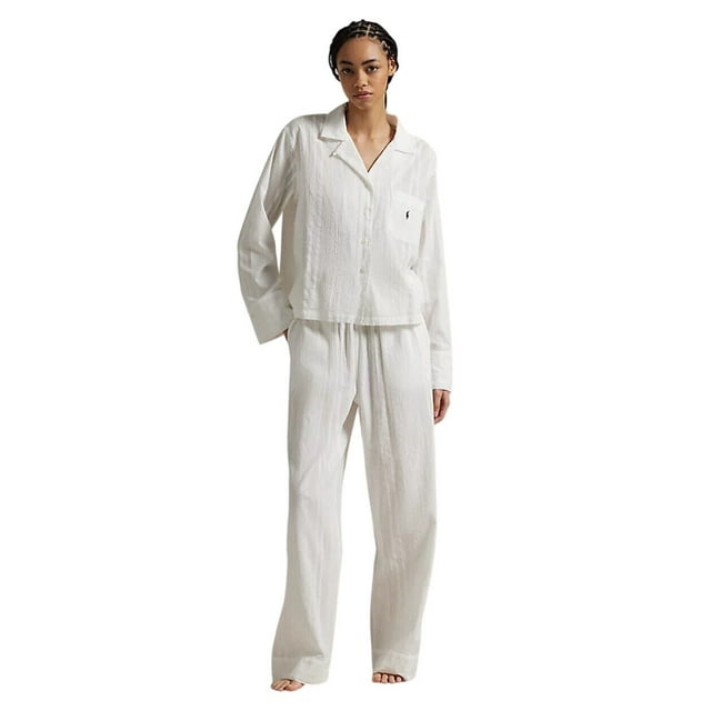 Polo Ralph Lauren Striped Poplin Shirt & Pant PJ Set - 4P0516 - R21929 (Small, White Cloud)