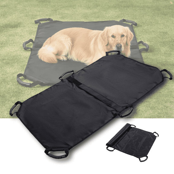 RUIFUU Heavy Duty Dog Stretcher and Pet Transport Sling Carrier with 6 Handles for Large Dogs, Black, 47x29 inch, 150 lbs Capacity