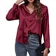 thumbnail image 3 of Blusas de Satén con Cuello en V y Larga para Mujer, Blusas de Seda de Verano, Moda 2025 Vino Tinto M, 3 of 9
