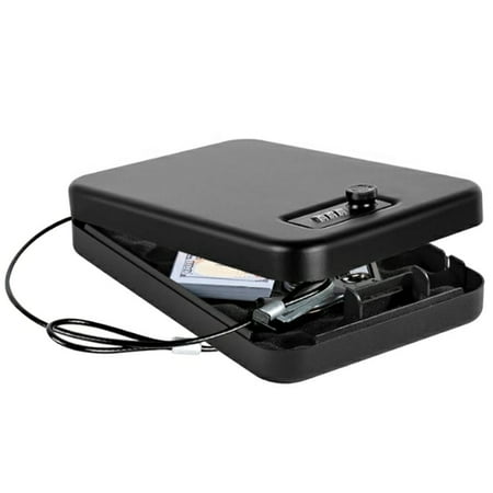Genreen Gun Safe for Pistol Small Portable Handgun Lock Box with Combination Lock Pistol Safe for Car Home Travel 9.4 x6.6 x1.8 Black