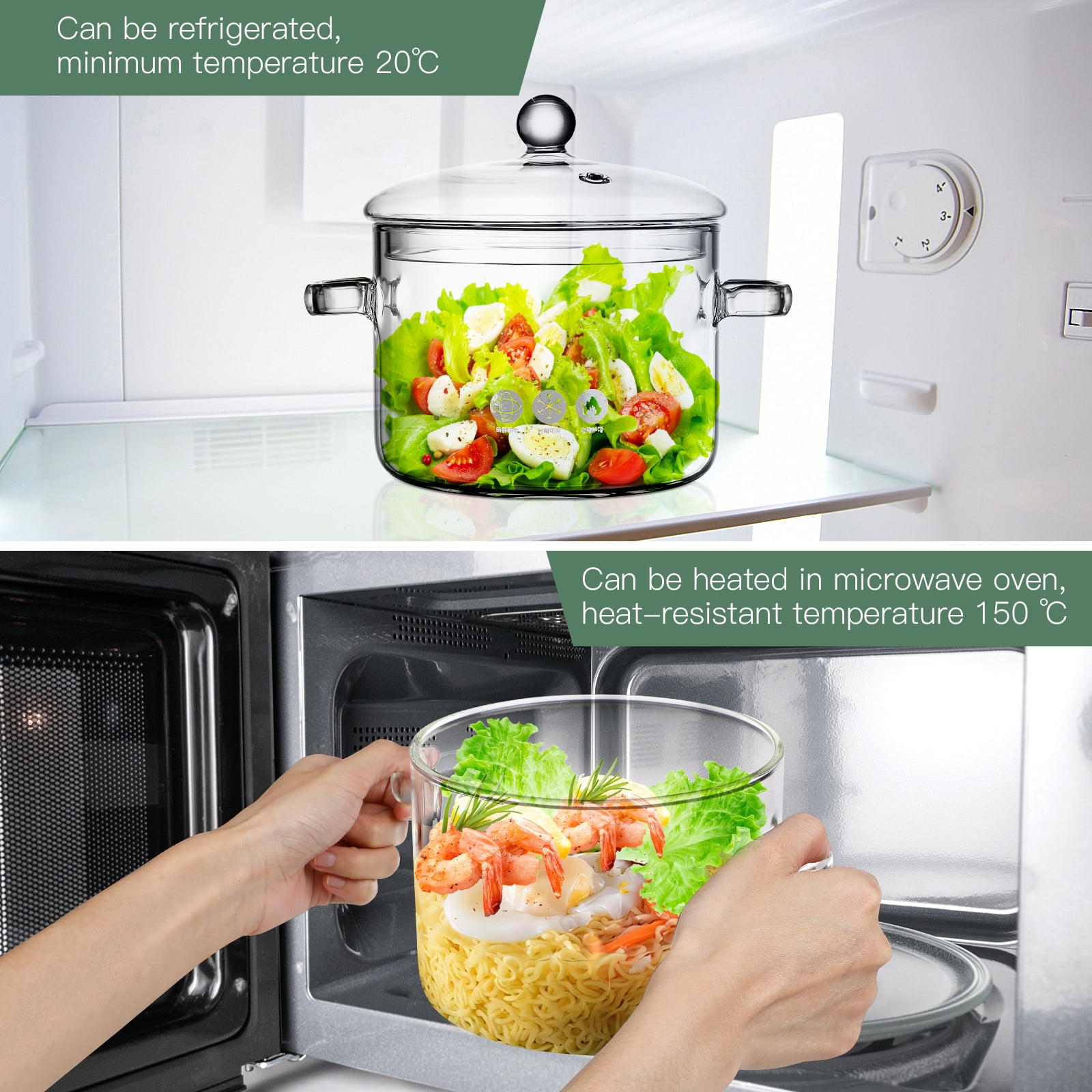 Household High Borosilicate Glass Soup Pot Pot Glass Two-eared Instant Noodle Bowl